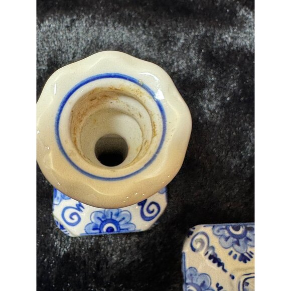 Vintage Delft Blue & White Ceramic Candlestick Holders #503 Set Of 2 - Picture 4 of 8